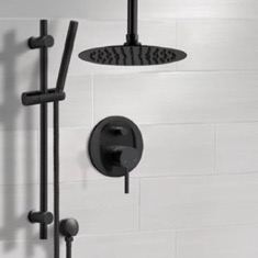 Matte Black Ceiling Rain Shower System with Handheld, Rainfall Shower Head, Shower Faucet Set